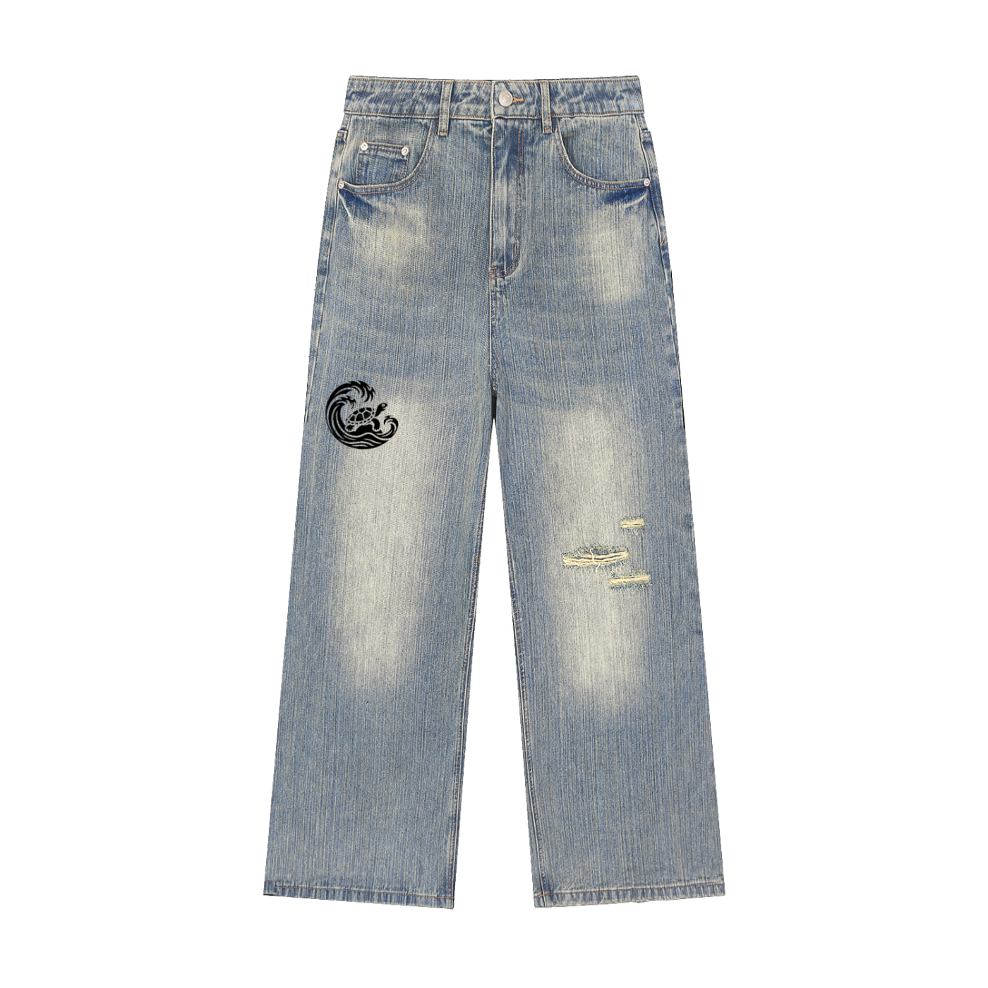 Vintage Wash Distressed Denim Jeans