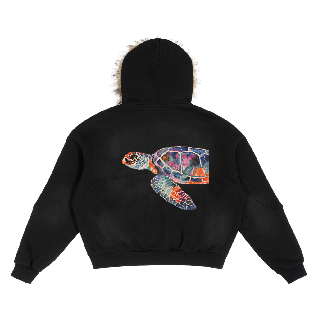 Sun Fade Boxy Detachable Fur Hoodie